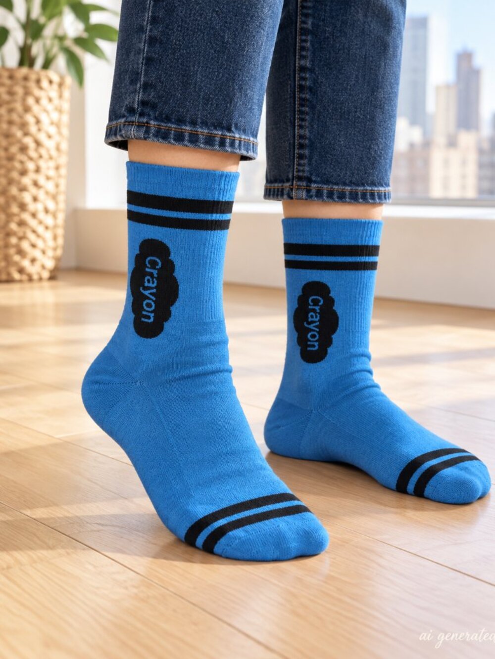 Blue Crayon Novelty Crew Socks Teacher Gift Back to School Women’s One Size OS